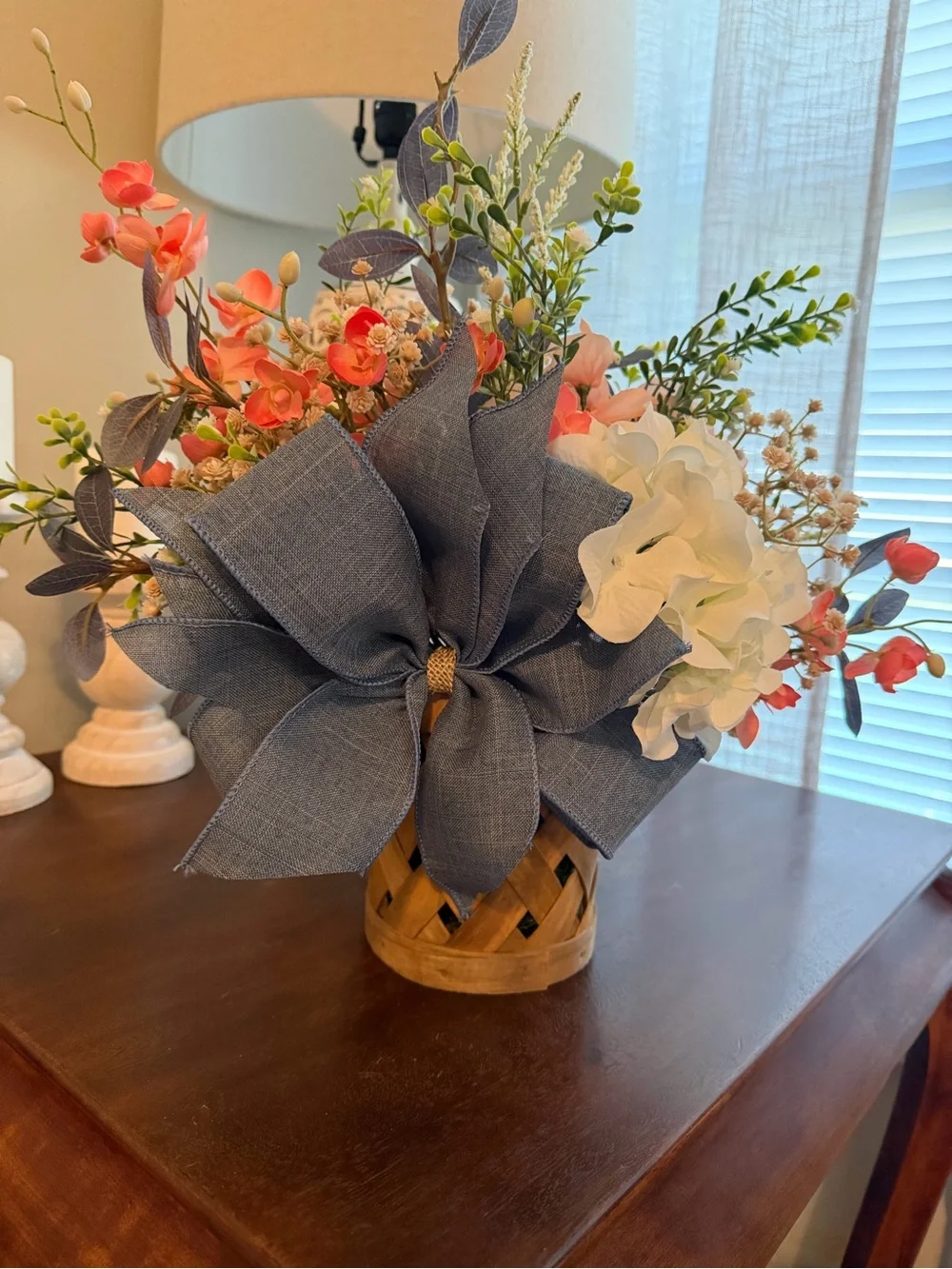 Floral Arrangement with Blue Bow - Home Accents